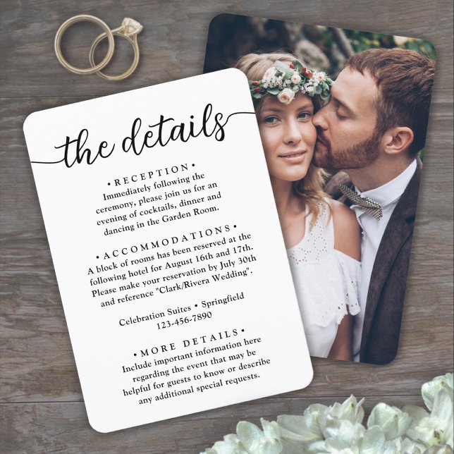 Cartão De Informações Detalhes do Casamento • Script Simples e Foto Eleg (Criador carregado)