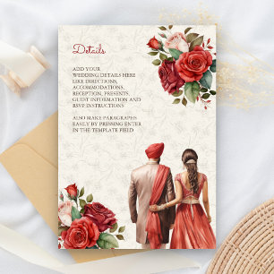 Cartão De Informações Detalhes do Casamento Sikh Punjabi Indiano Floral