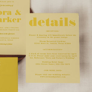 Cartão De Informações Detalhes do Casamento Simples Amarelo da Manteiga