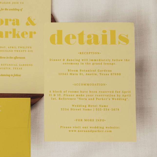 Cartão De Informações Detalhes do Casamento Simples Amarelo da Manteiga (Butter Yellow Simple Wedding Details Enclosure Card)