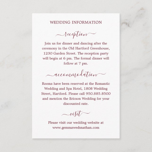 Cartão De Informações Detalhes do Casamento Simples da Caligrafia Modern (Frente)