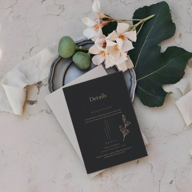 Cartão De Informações Detalhes do Casamento Simples de Black Real (Criador carregado)