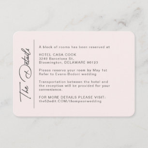 Cartão De Informações Detalhes do Casamento Simples de Blush Moderno
