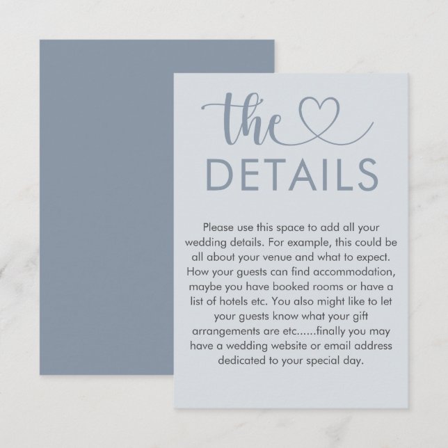 Cartão De Informações Detalhes do Casamento Simples de Coração Azul (Frente/Verso)
