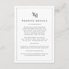 Cartão De Informações Detalhes do Casamento Simples de Monograma Branco