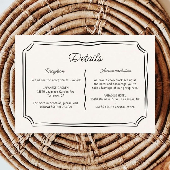 Cartão De Informações Detalhes do Casamento Simples Desenhado Pela Mão (Criador carregado)