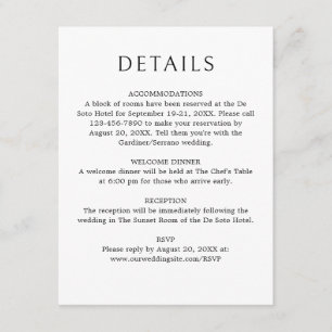 Cartão De Informações Detalhes do Casamento Simples do Monograma Branco 