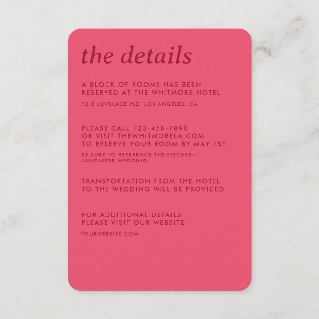 Cartão De Informações Detalhes do Casamento Simples e Simples Moderno (Frente)