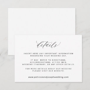 Cartão De Informações Detalhes do casamento simples, preto e branco