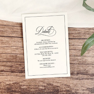 Cartão De Informações Detalhes do casamento simples preto e branco cláss