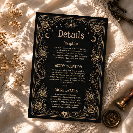 Cartão De Informações Detalhes do Casamento Tarot Preto Gótico Assustado