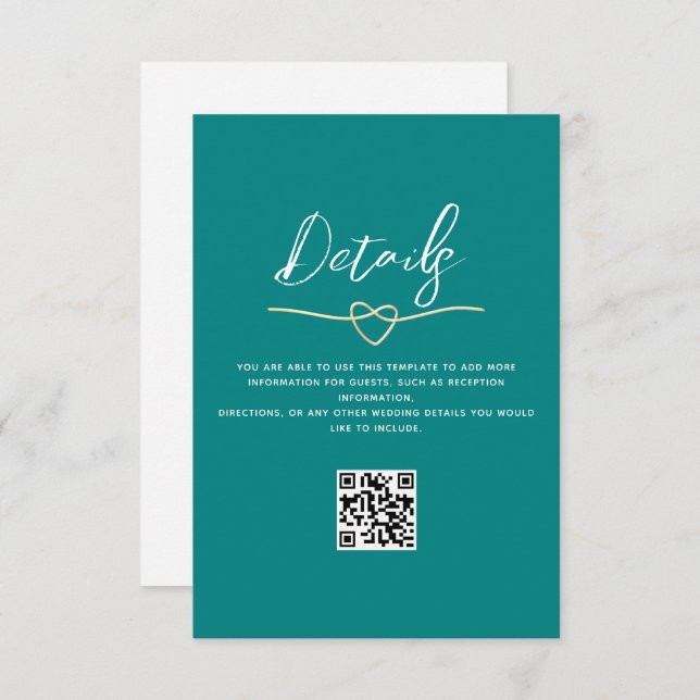 Cartão De Informações Detalhes do Casamento Teal Código QR (Frente/Verso)