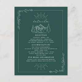 Cartão De Informações Detalhes do Casamento Teal das Montanhas Line Art