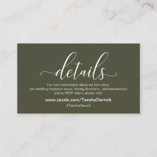 Cartão De Informações Detalhes do Casamento, Tema Verde Oleícola Moderno
