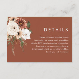 Cartão De Informações Detalhes do Casamento Terracotta das Flores de Boh