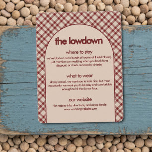 Cartão De Informações Detalhes do Casamento The Lowdown em Xadrez Vermel