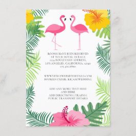 Cartão De Informações Detalhes do Casamento Tropical de Flamingo Rosa