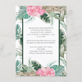 Cartão De Informações Detalhes do Casamento Tropical de Flamingo Rosa