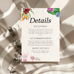 Cartão De Informações Detalhes do Casamento Tropical Watercolor