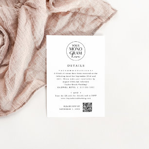 Cartão De Informações Detalhes do Casamento Único Branco Preto Monograma