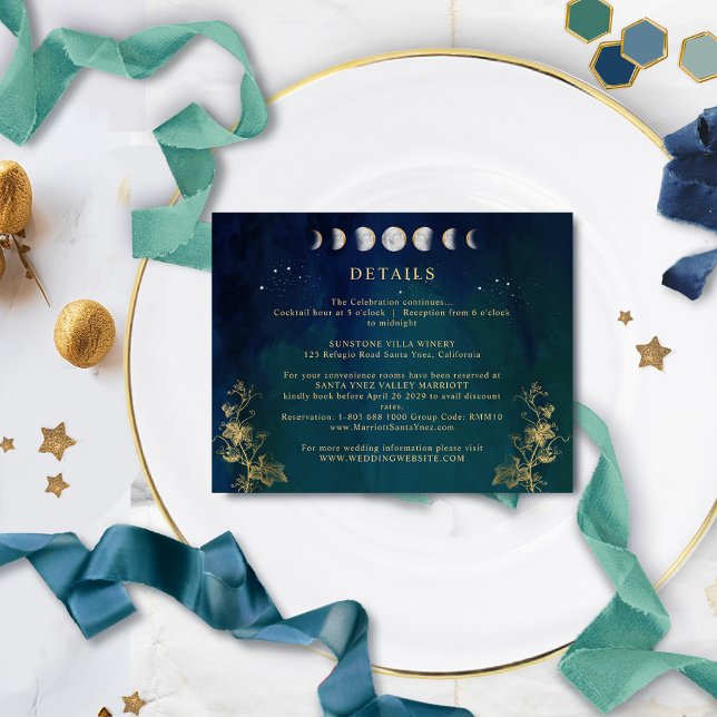 Cartão De Informações Detalhes do Casamento Verde Celestial Azul Elegant (Criador carregado)