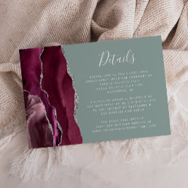 Cartão De Informações Detalhes do Casamento Verde da Agata Prateada Burg