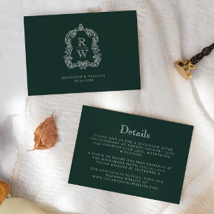 Cartão De Informações Detalhes do Casamento Verde da Floresta do Monogra