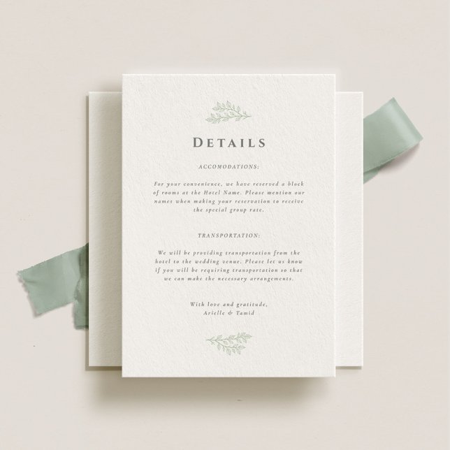 Cartão De Informações Detalhes do Casamento Verde da Floresta Grove Sage (Criador carregado)