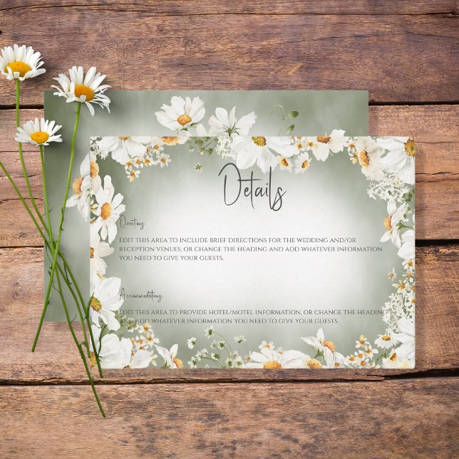 Cartão De Informações Detalhes do Casamento Verde da Margarida Russa Mod (Criador carregado)