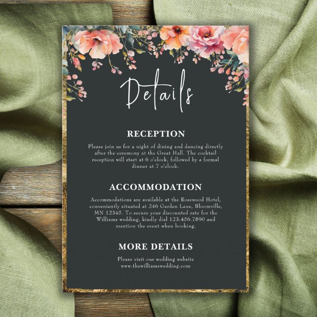 Cartão De Informações Detalhes do Casamento Verde da Sage Floral da Rúss (Rustic Country Floral Sage Green Wedding Details Enclosure Card)