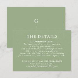 Cartão De Informações Detalhes do Casamento Verde da Sage Moderna