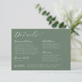 Cartão De Informações Detalhes do Casamento Verde da Sala de Caligrafia