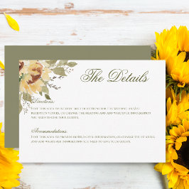 Cartão De Informações Detalhes do Casamento Verde de Flores Moles