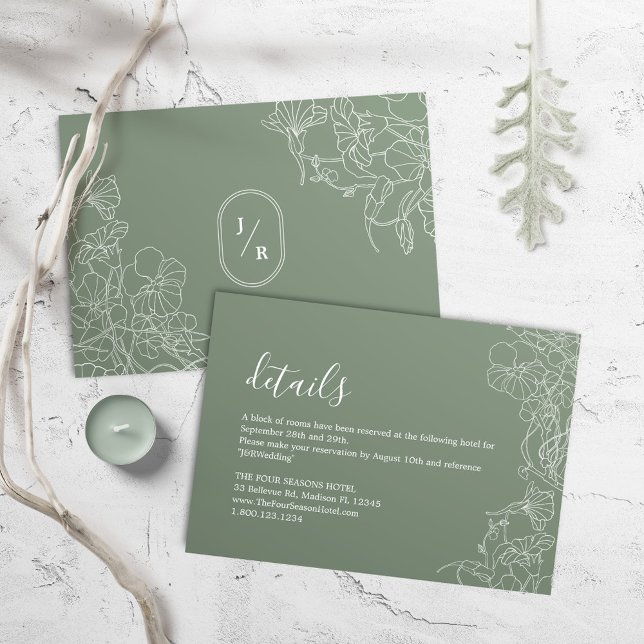 Cartão De Informações Detalhes do Casamento Verde do Modern Boho Sage (Criador carregado)