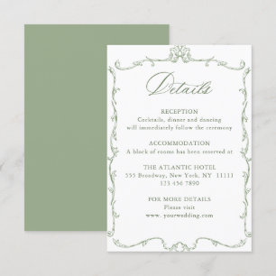 Cartão De Informações Detalhes do Casamento Verde do Ornamentado Floral 