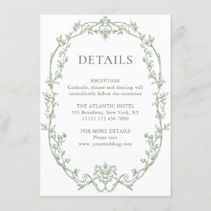 Cartão De Informações Detalhes do Casamento Verde do Ornamentado Floral
