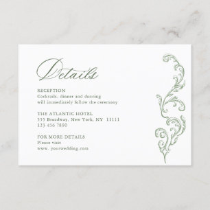 Cartão De Informações Detalhes do Casamento Verde do Ornamentado Floral