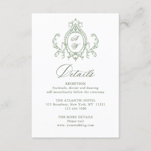 Cartão De Informações Detalhes do Casamento Verde do Ornamentado Floral