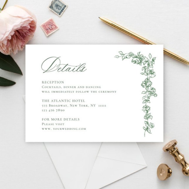 Cartão De Informações Detalhes do Casamento Verde do Ornamentado Renasce (Criador carregado)