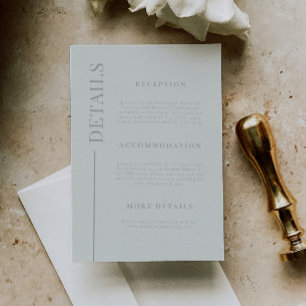 Cartão De Informações Detalhes do Casamento Verde do Sage em Linha Limpa