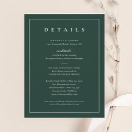 Cartão De Informações Detalhes do Casamento Verde Elegante Clássico