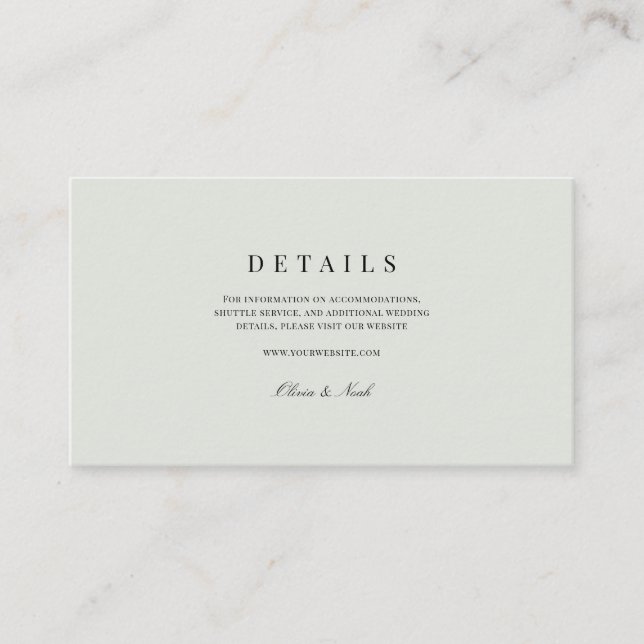 Cartão De Informações Detalhes do Casamento Verde Elegante de Black & Sa (Frente)