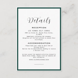 Cartão De Informações Detalhes do Casamento Verde Elegante Monograma Eme