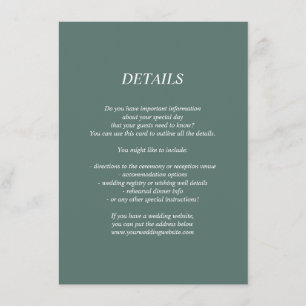 Cartão De Informações Detalhes do casamento verde escuro/ficha de inform