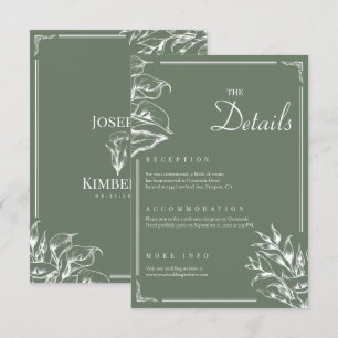 Cartão De Informações Detalhes do Casamento Verde Floral de Boho Elegant