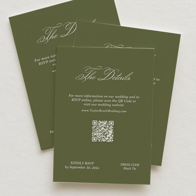 Cartão De Informações Detalhes do Casamento Verde Oliva Código Qr (Criador carregado)