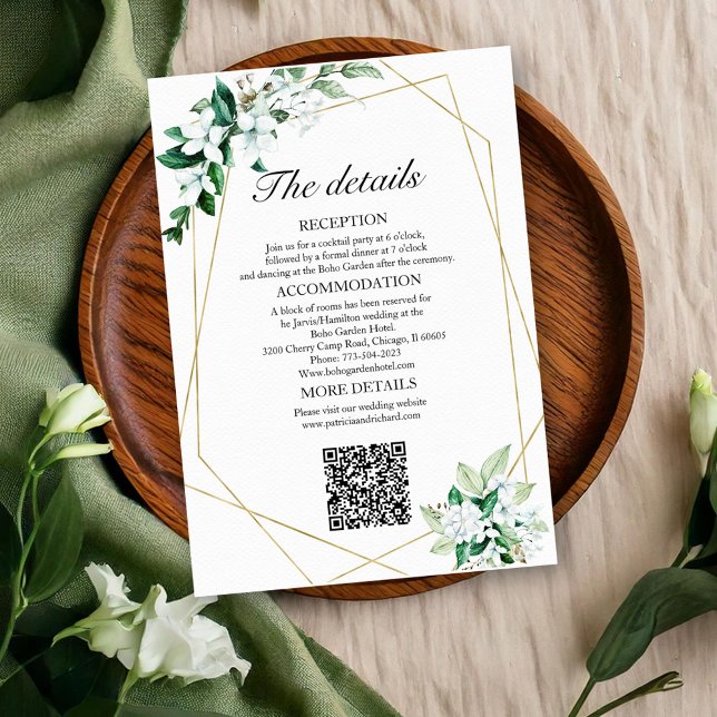 Cartão De Informações Detalhes do Casamento Verde QR (Criador carregado)