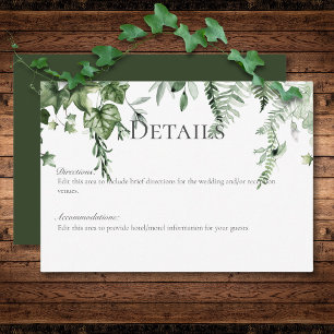 Cartão De Informações Detalhes do Casamento Verde Rustic Ivy & Sage Gree