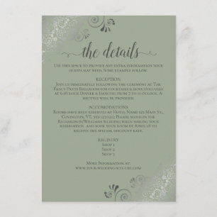 Cartão De Informações Detalhes do Casamento Verde Sage Chic com Enfeites