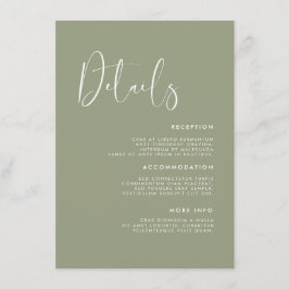 Cartão De Informações Detalhes do casamento verde senador elegante e mod